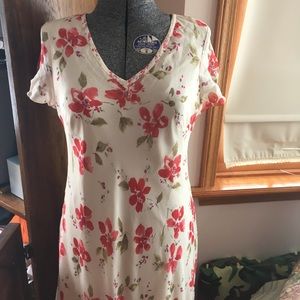 Women’s long cream colored with red floral dress